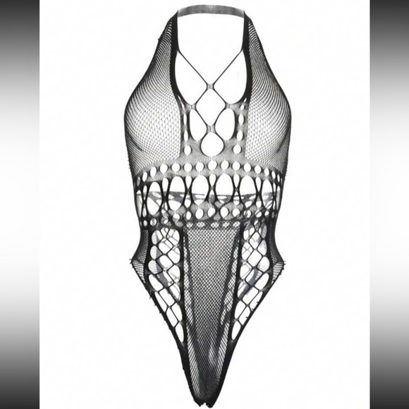Black Hollow Out Tank Top Fishnet Teddy Bodysuit - Picture 6 of 7